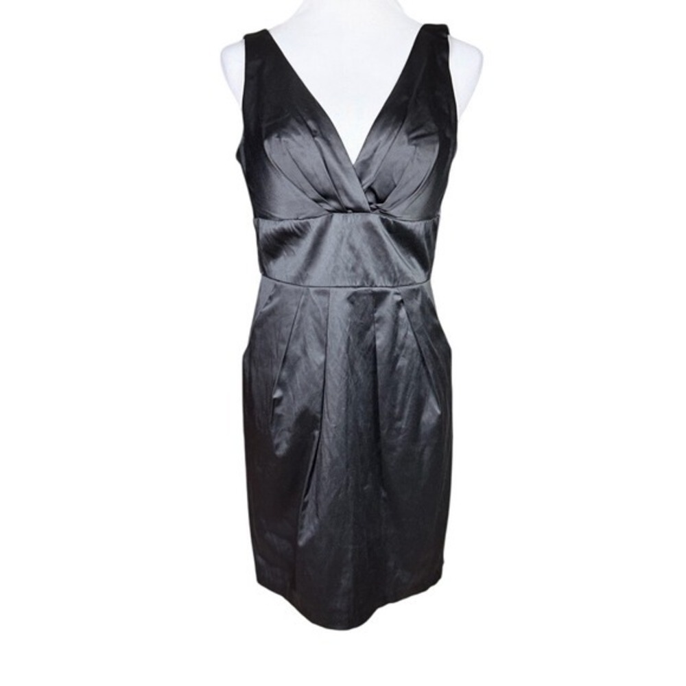 Bisou Bisou Women's Black Sateen‎ V-Neck Cocktail Dress Pockets Size 12